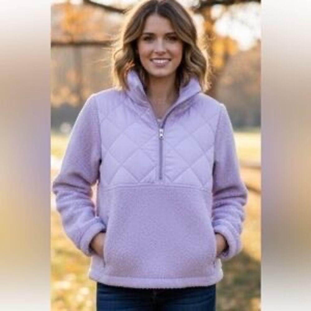 J.Crew Lavender Quilted Sherpa Fleece Quarter Zip Pullover XS